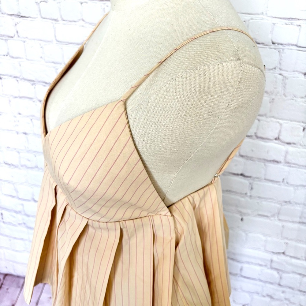 ZARA Pleated Cropped Spaghetti Strap Striped Tank Top--NWT--L - Picture 3 of 15